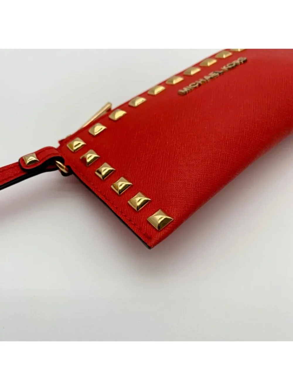 Michael Kors Red Saffiano Leather Selma Stud Wallet